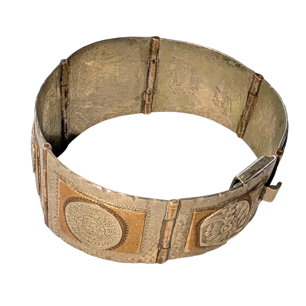 Taxco Sterling Silver Panel Bracelet Mixed Metal Embossed Mexican Artisan 7.5 in - Picture 13 of 14
